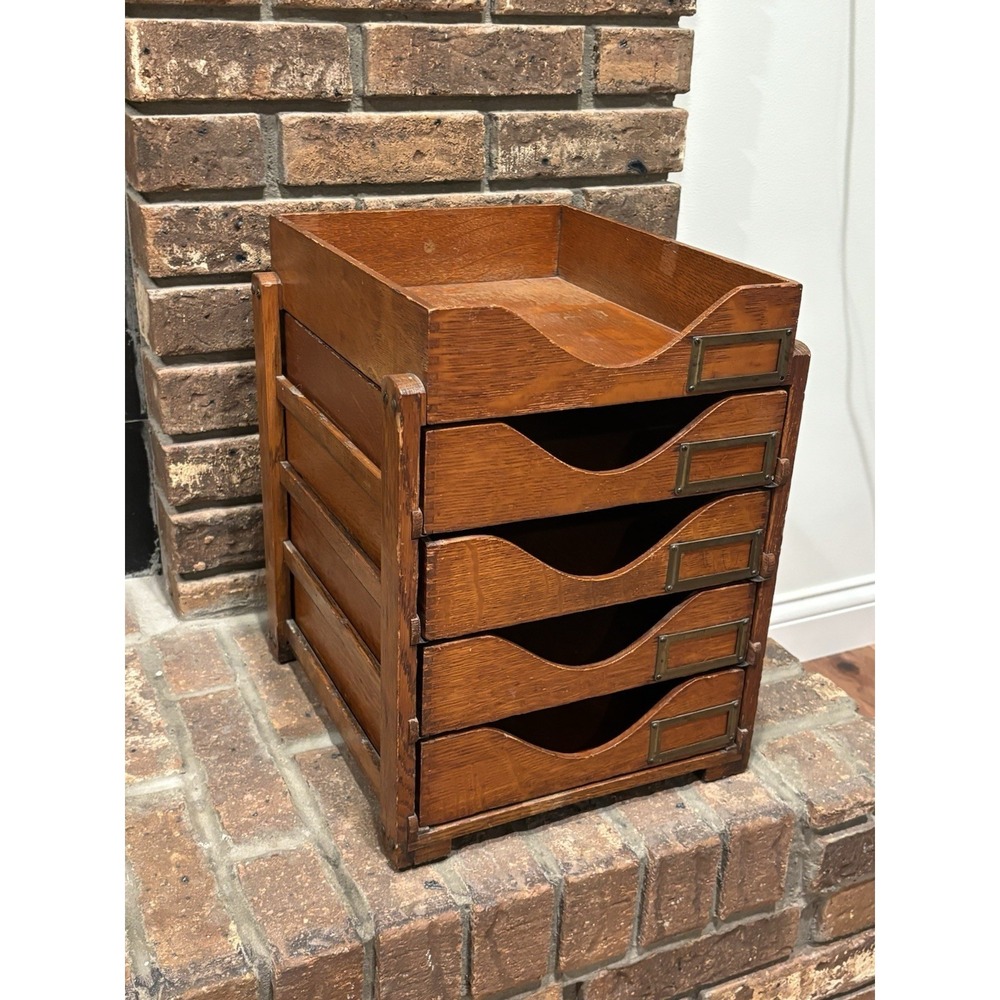 Antique Globe Wernicke Oak Stacking Letter Trays 5-Tier Desktop Paper Sorter